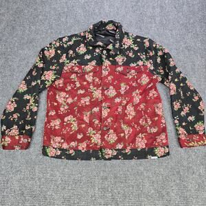 Valabasas Floral Denim Trucker Jacket Men's XL Red Black Roses Button Front